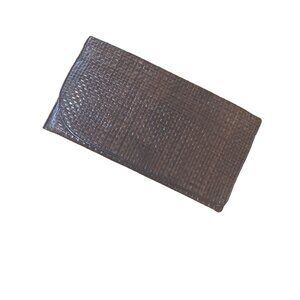 Vintage Beautiful Brown Leather Woven Large Clutch 14x8inch Snap Closure